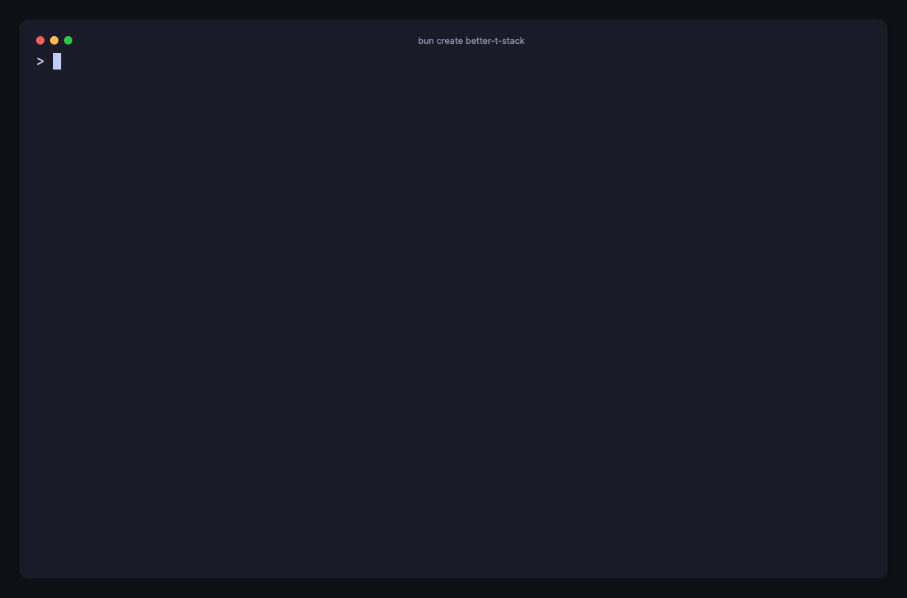 Recording of bun create better-t-stack being answered with arrow keys and Enter